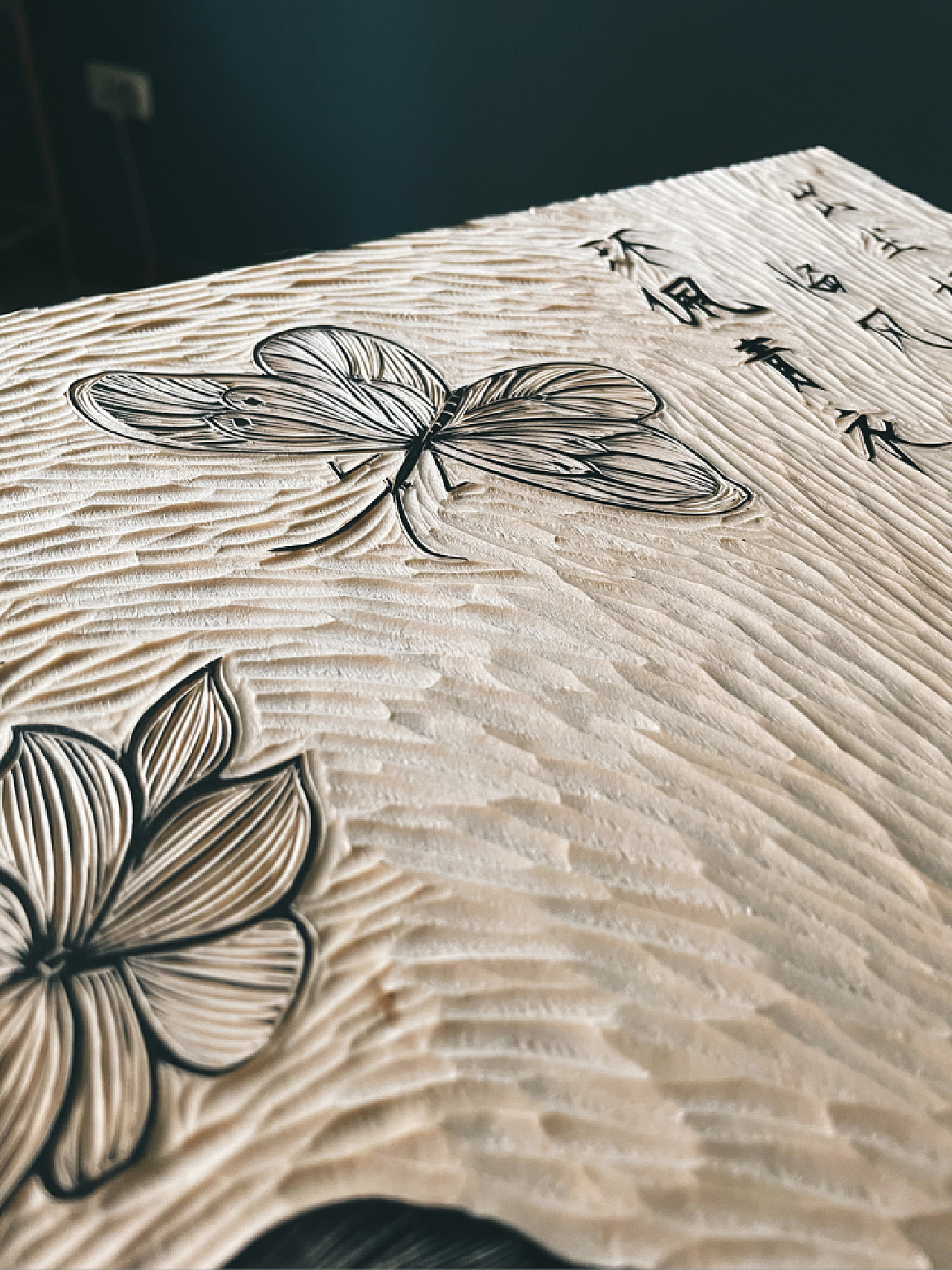 手工雕刻黑白木刻版画·茉莉花