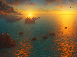 #站酷夢(mèng)筆#海上日出，幻想，油畫，啞光作品，ArtStati