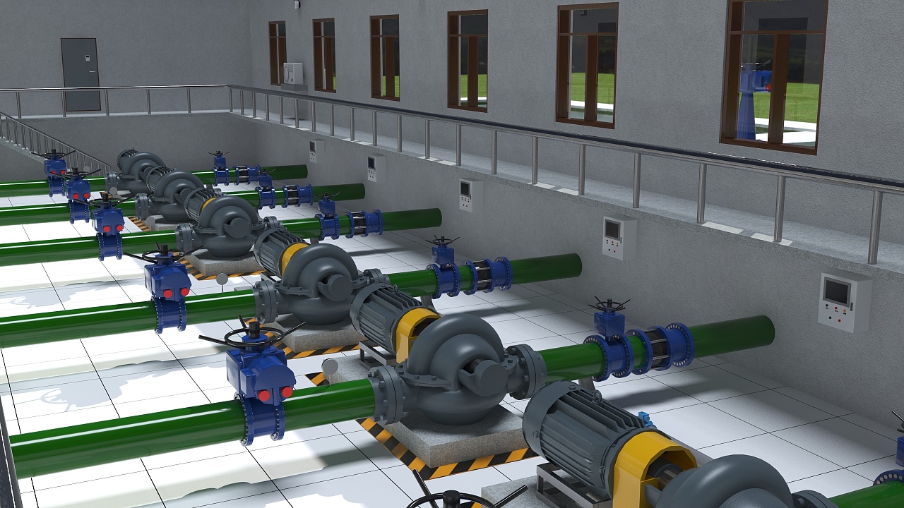 污水厂3d图水厂三维效果图泵房三维效果图