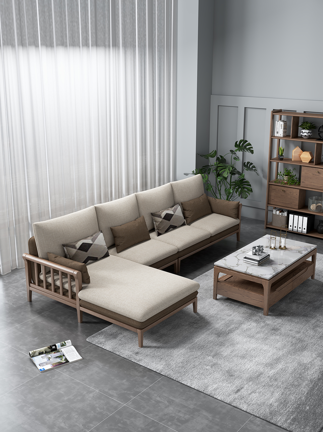 某电商家具产品渲染 - 实木沙发款（原木+梨花木）（图ZMjczNjMzNDEy） - 场景 - 站酷设计师氷奈冰丶瞬原创素材 - 站酷ZCOOL