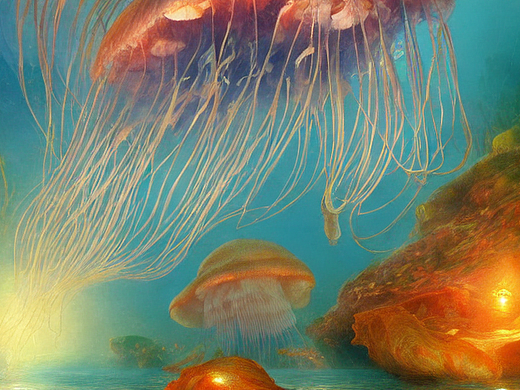 #AI创作实验室#人物海洋生物海底元素贝壳珊瑚水母发光