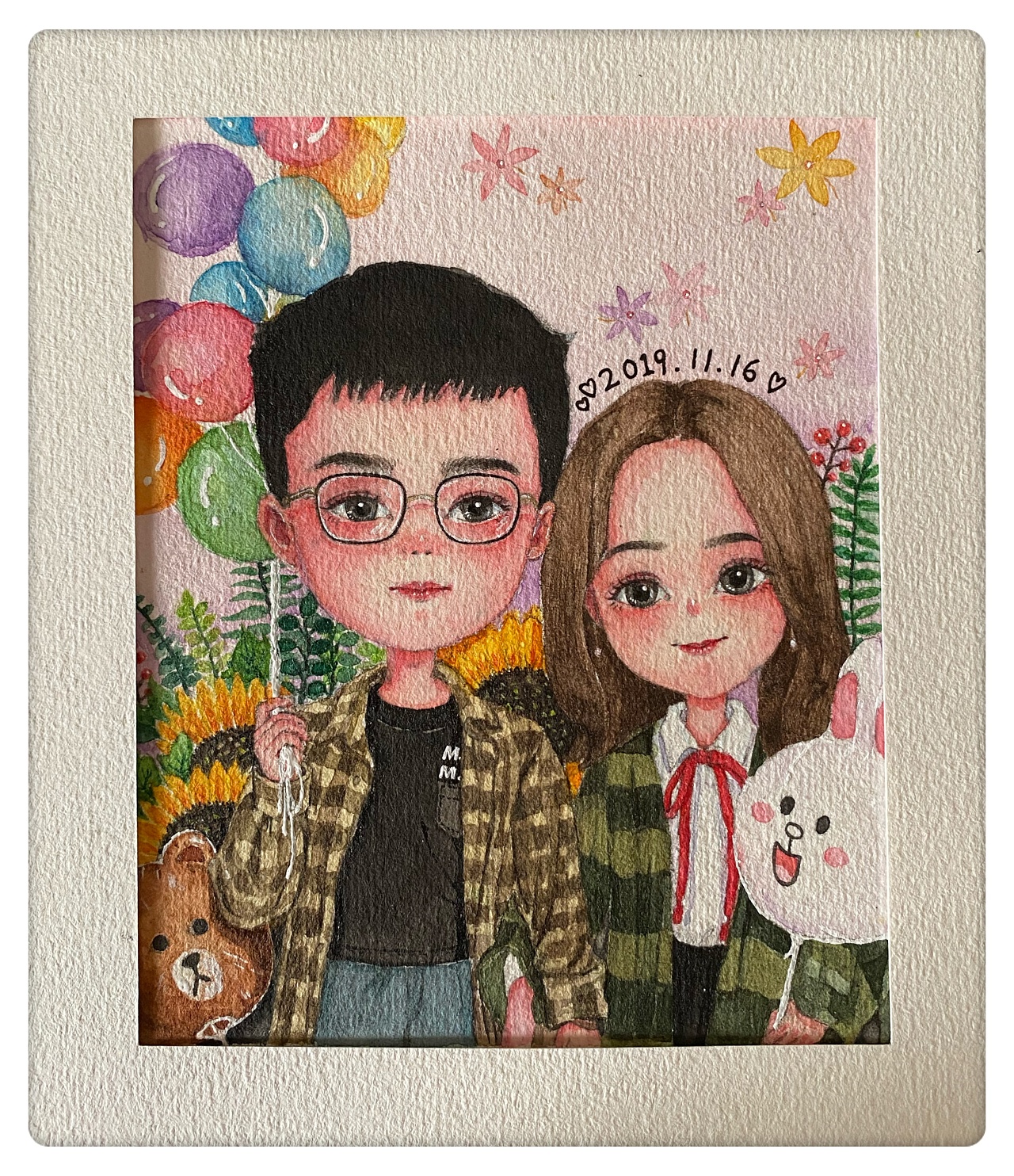 水彩手绘卡通情侣装饰画