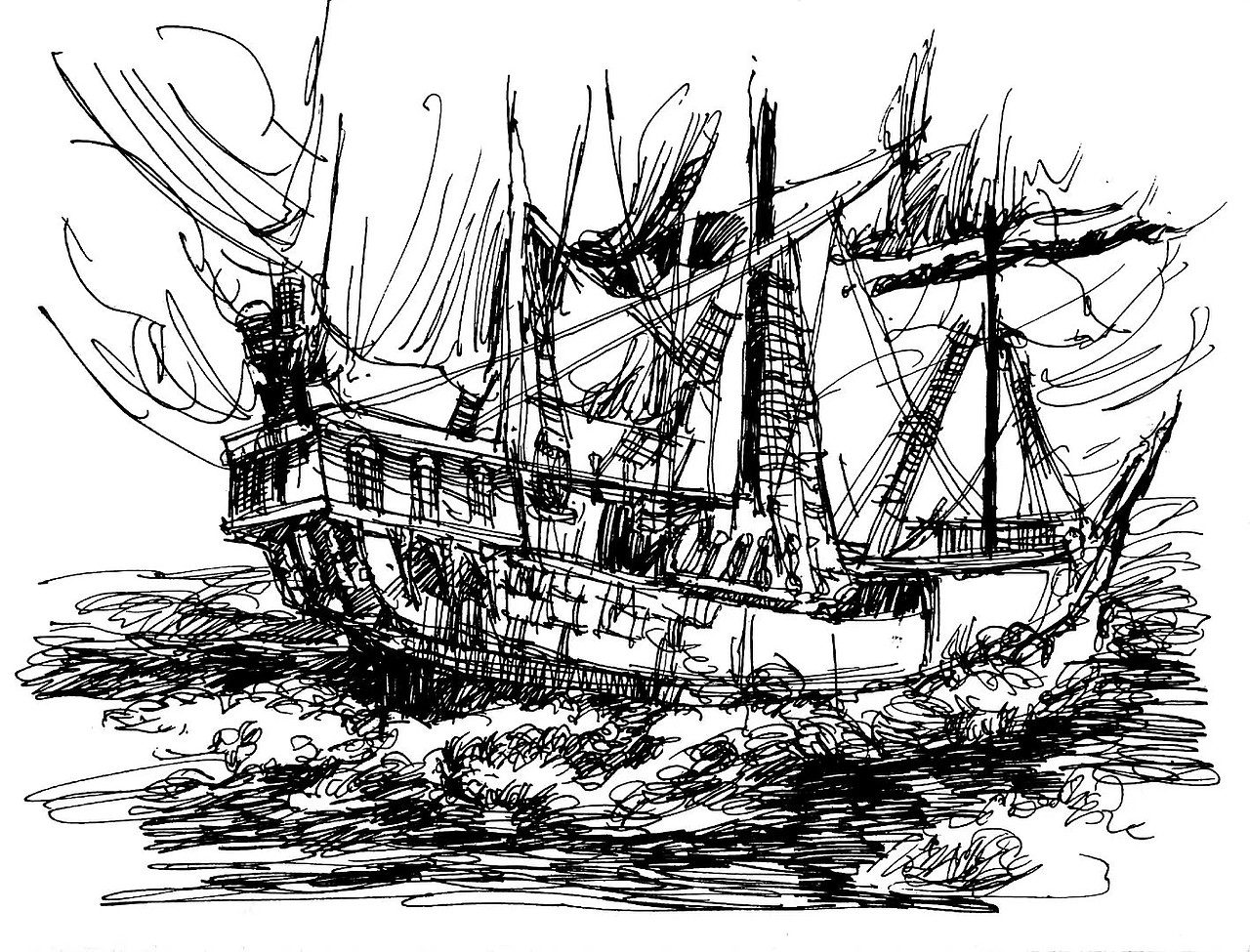 画的船系列钢笔画.