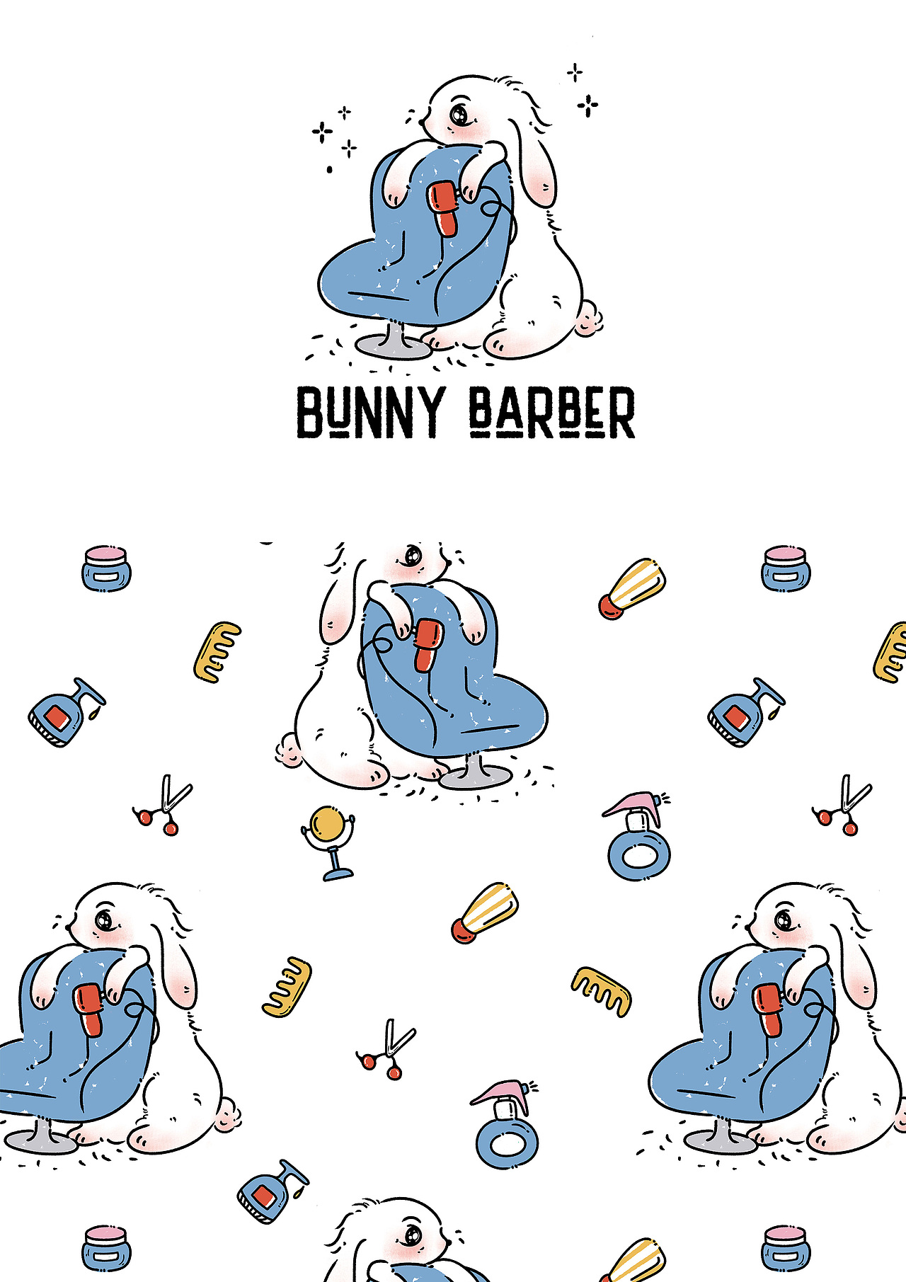 原創(chuàng)印花圖案設(shè)計—理發(fā)師兔兔（圖ZMzQ3MTc5NTM2） - 商業(yè)插畫 - 站酷設(shè)計師夏天de夏原創(chuàng)素材 - 站酷ZCOOL