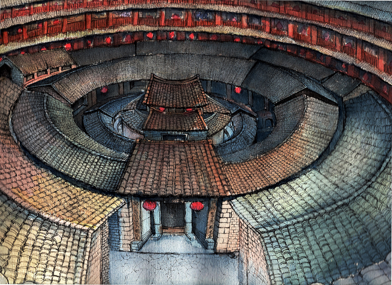 福建土楼【手绘过程教学图】