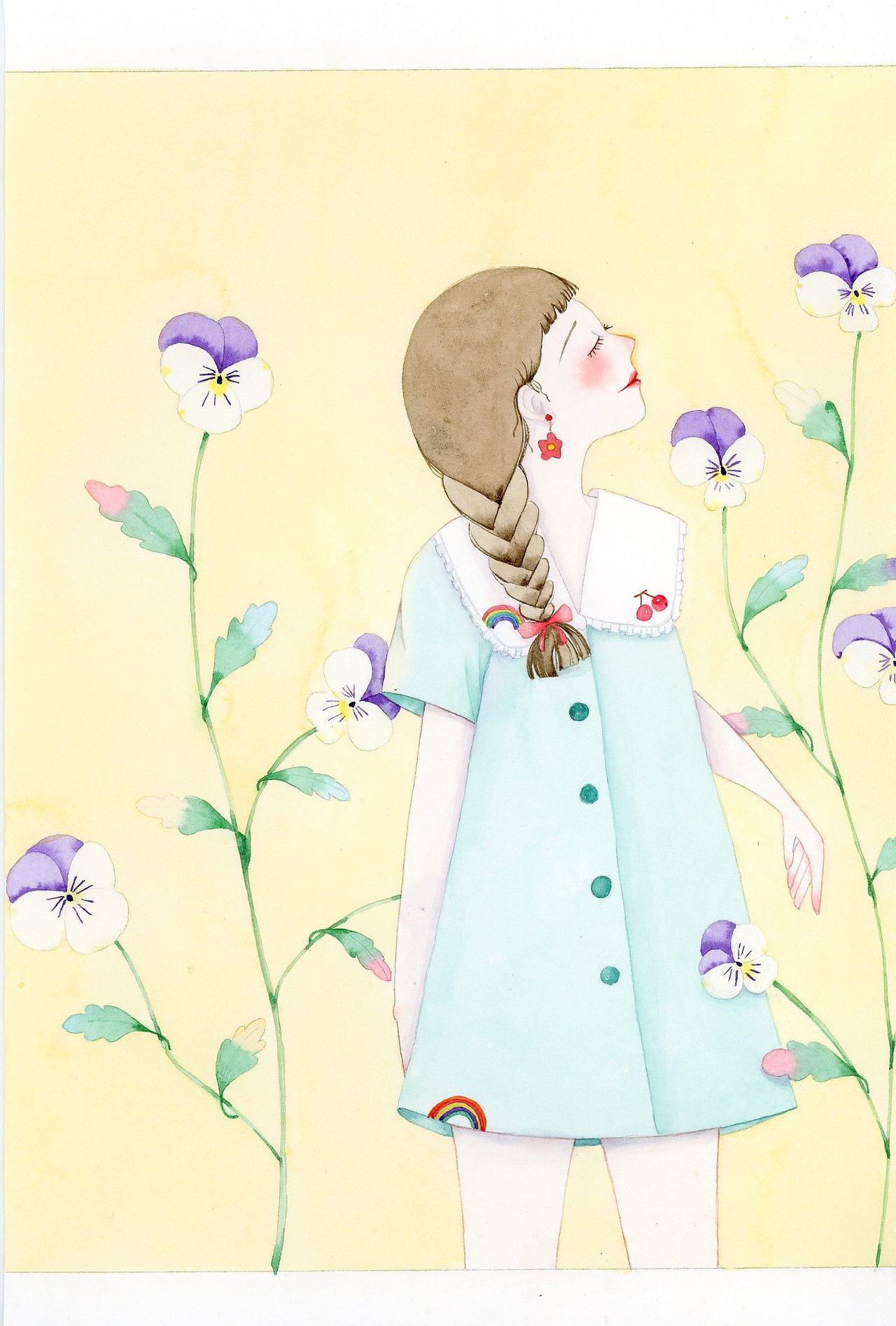 少女水彩插画——三色堇的憧憬
