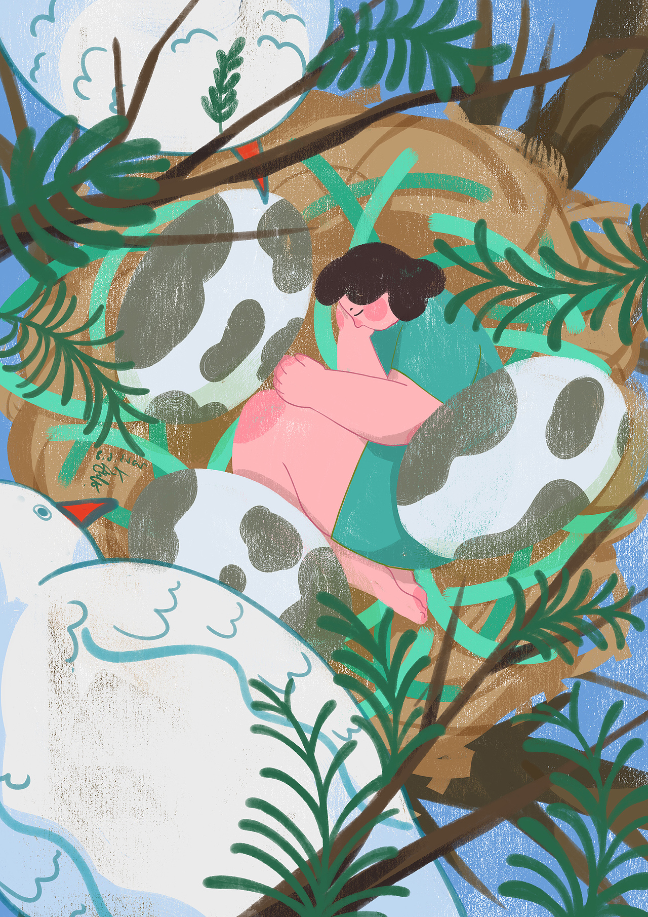 出生在一个鸟窝里，也许是从蛋里出来吧，谁知道呢