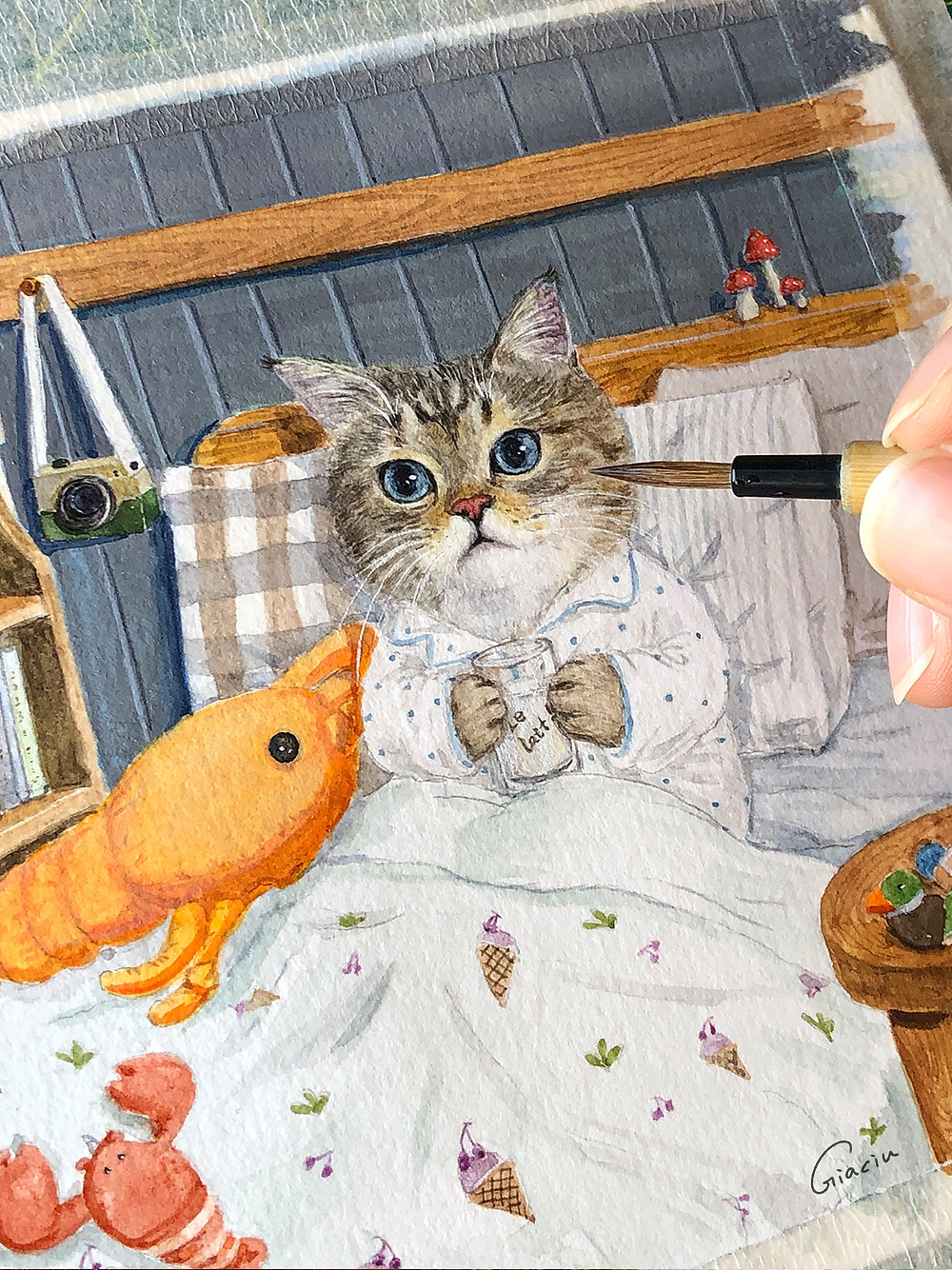 喝奶的小猫咪，10×10cm