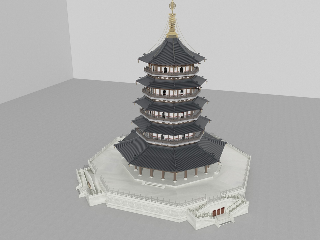 雷峰塔三维建模渲染(cinema 4d vray)