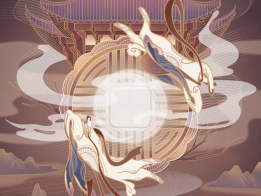 中秋主题插画｜灵兔绕月