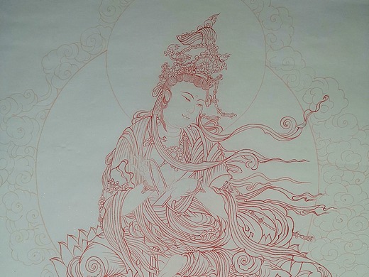 敦煌壁画--普贤菩萨朱砂线描