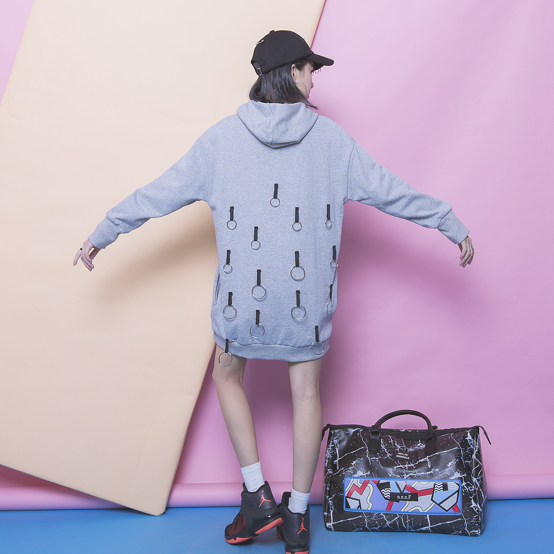 Personality欧美街头中长款卫衣BF
