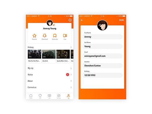 视频类APP个人页