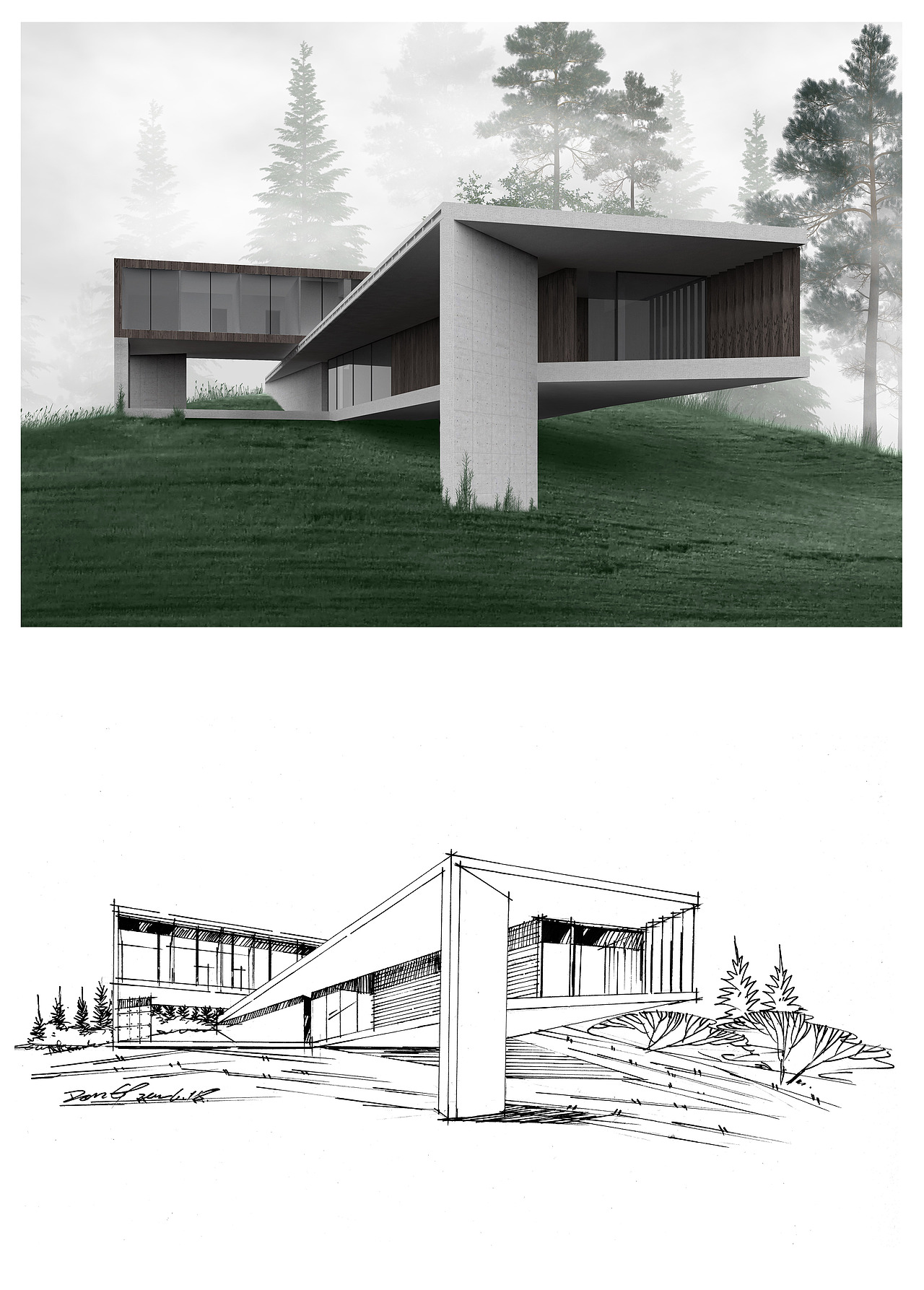 建筑效果线稿+照片对比图（图ZMjc4NDI4MjQ4） - 建筑设计 - 站酷设计师建筑小天才一东东原创素材 - 站酷ZCOOL
