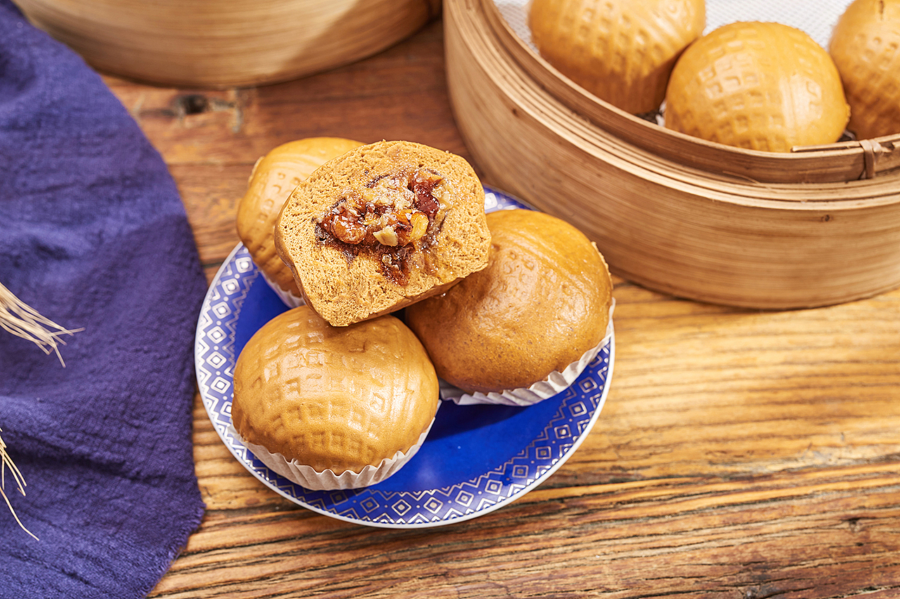 港式叉烧包广式早茶点心早餐速冻食品拍摄影拓文化