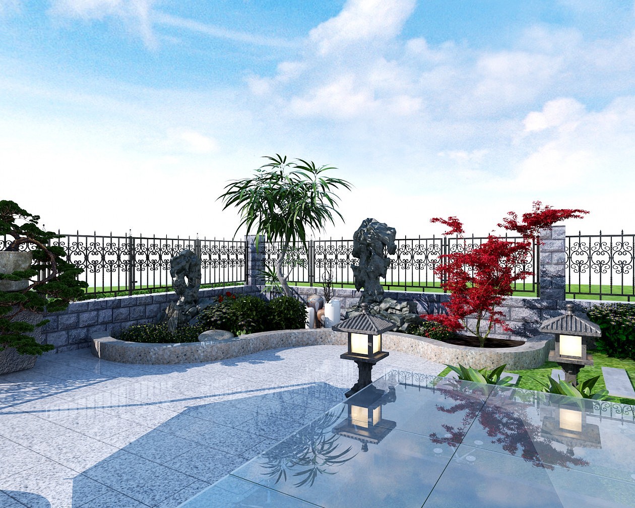 别墅室外花园 露台 休闲花园