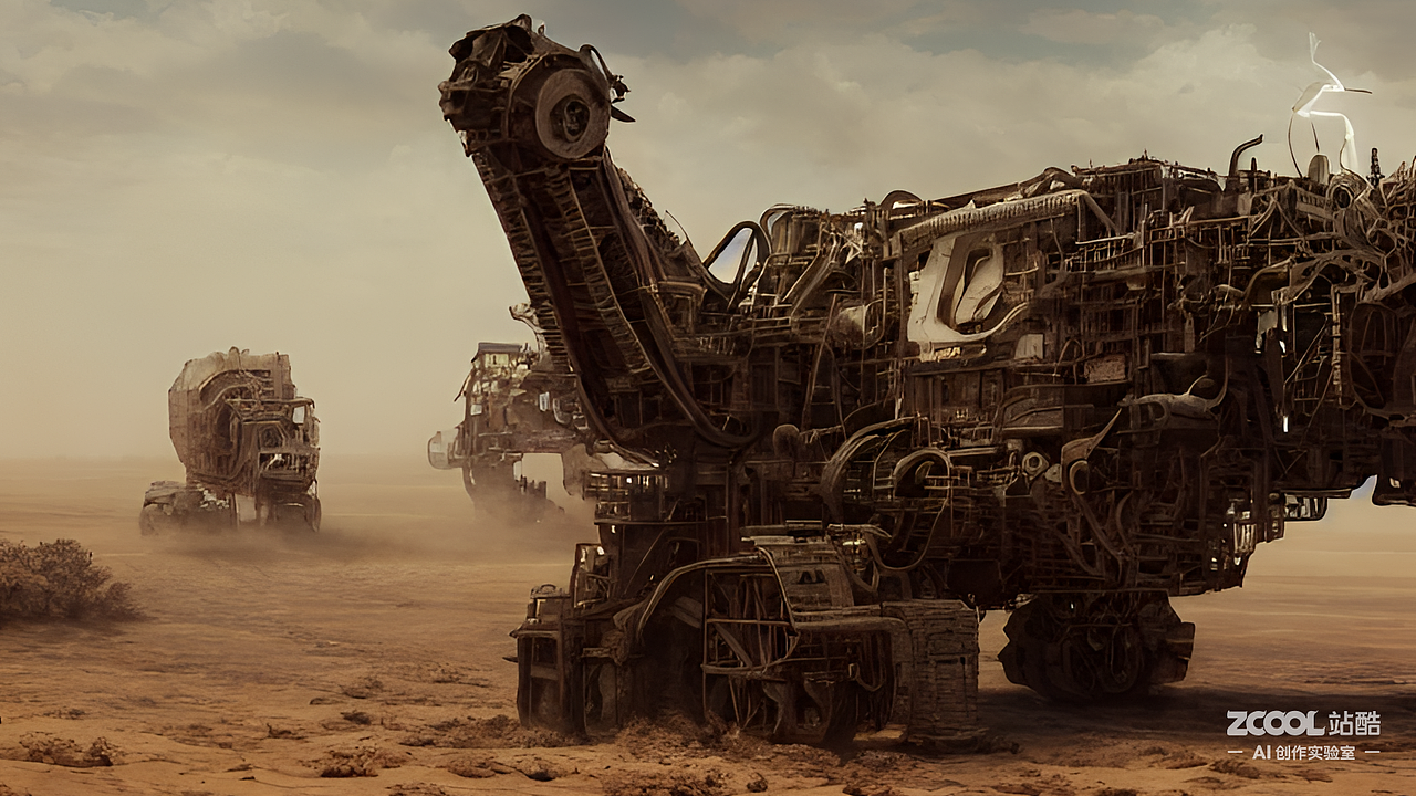 #AI创作实验室#巨大机械,怪物,压迫感,寂寥的戈壁滩
