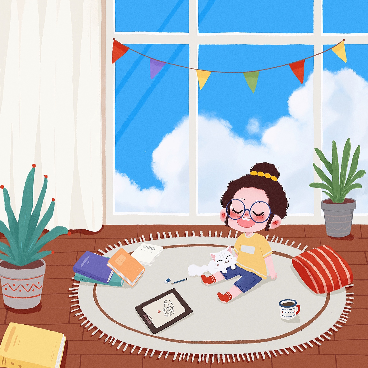 今天也是好天气（图ZMTU0MTQ3NjQ4） - 儿童插画 - 站酷设计师帽子大侠原创素材 - 站酷ZCOOL