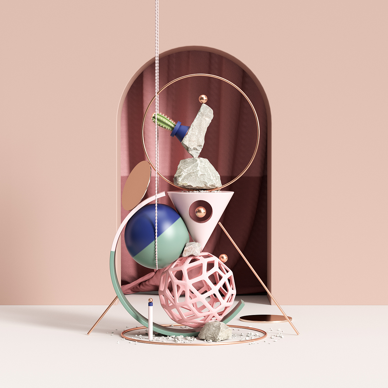 【c4d周练作业011-020】这个拉菲草和丝带太好看了