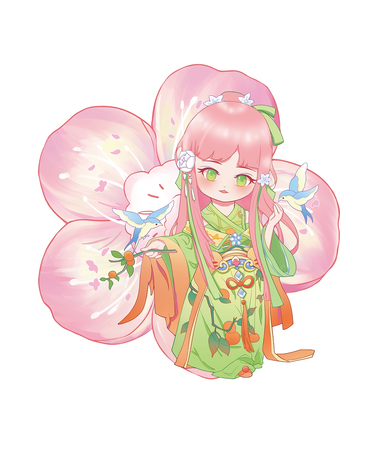 《流花之灵》—插画习作,古风Q版可爱人物插画