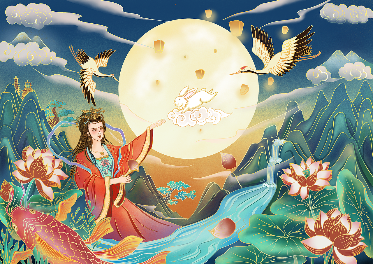 中秋国潮原创插画