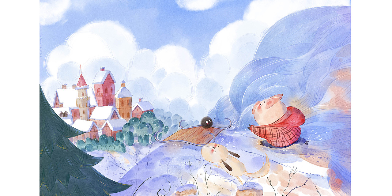 原创水彩儿童插画——小猪雪景系列（图ZMjYwMTQ5MDEy） - 儿童插画 - 站酷设计师插画师柠檬原创素材 - 站酷ZCOOL