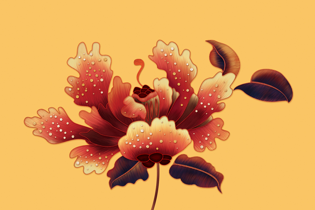 刺绣质感花纹插画