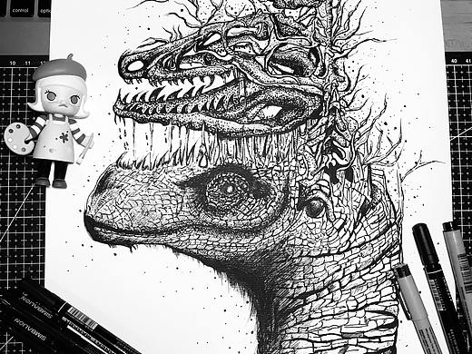黑白手绘插画日常练习:头骨分离(个人主页-ZMzkwMTkzMDQ=) - 创作习作 - 站酷设计师Panda刘原创素材 - 站酷ZCOOL
