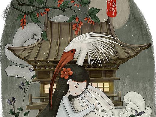 创造师丨少女与朱鹮插画