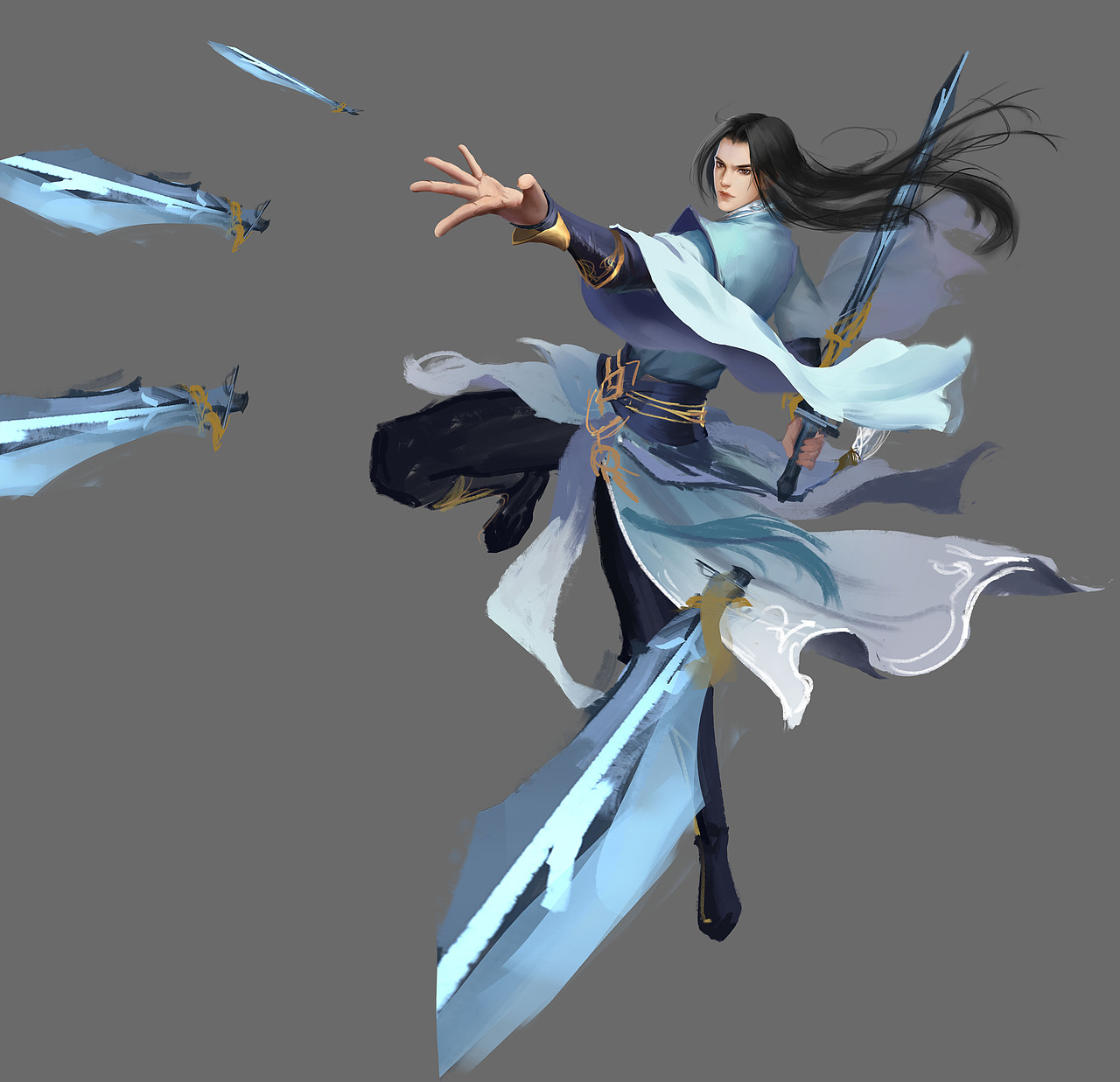 2:配一个大概想要的颜色1:画线稿针对剑仙主题,做的一次练习深圳|插画