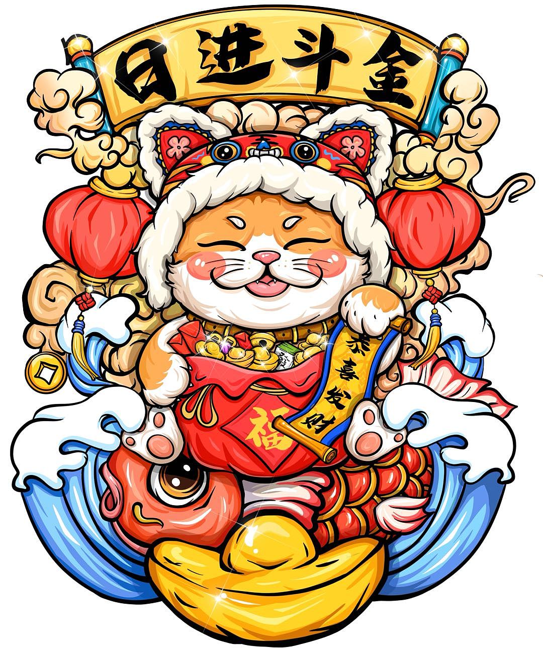 今年国潮风大火,画一张国潮风的招财猫,祝大家财运多多[z动心][z动心]