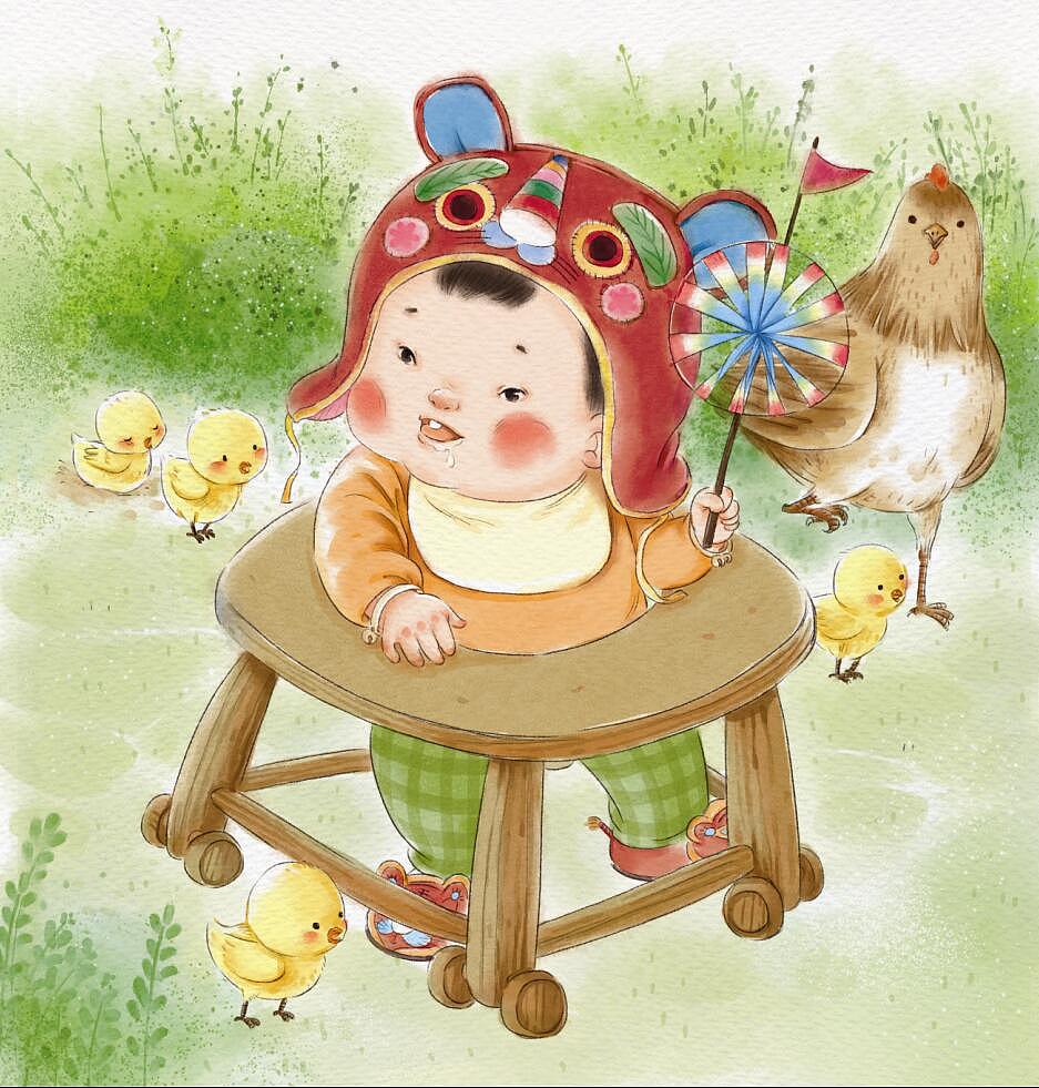 仿水墨效果的童谣插图一组