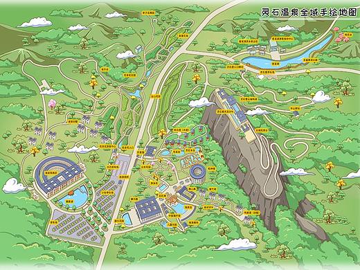 站酷终于可以发布作品了——灵石温泉手绘地图定稿