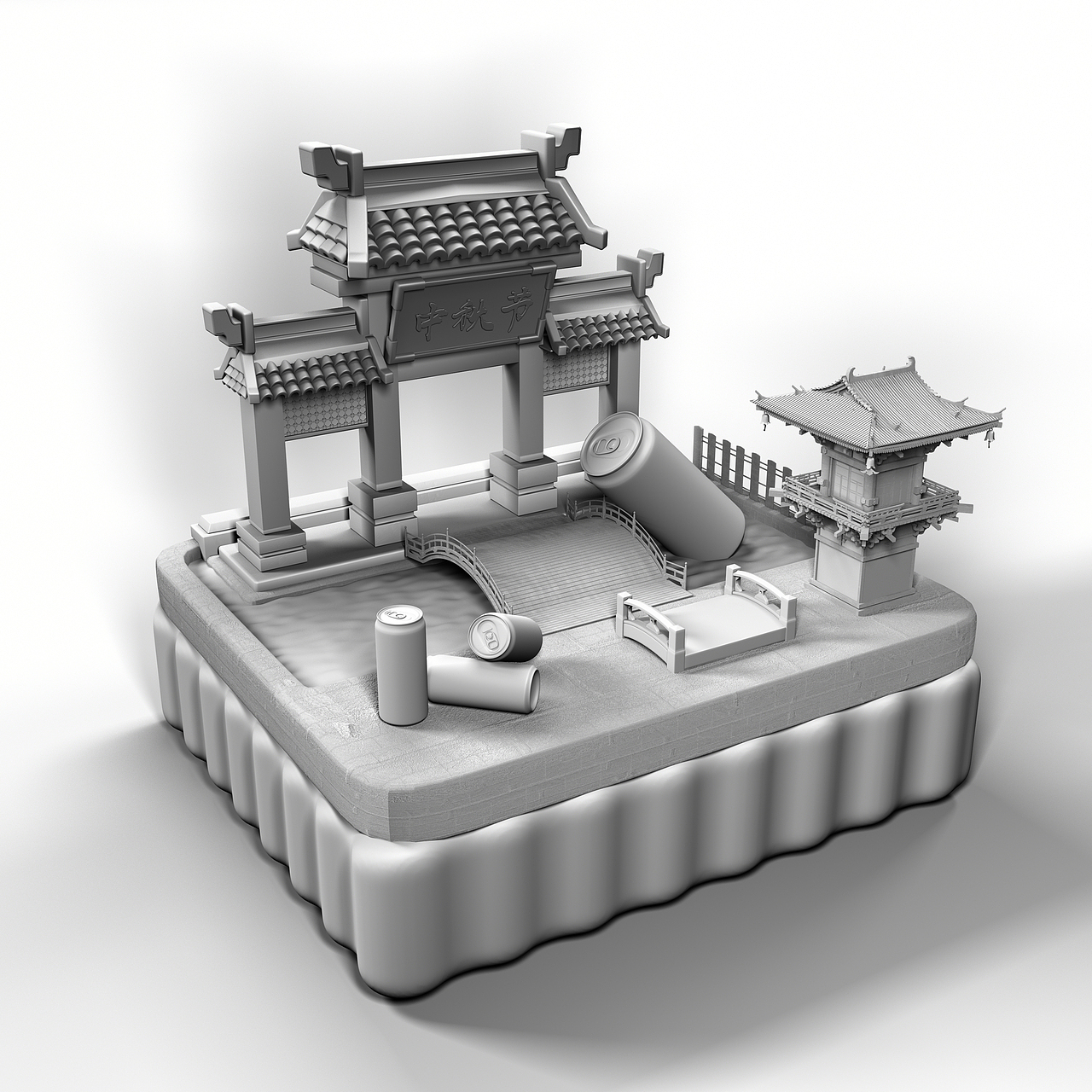 中秋节海报  c4d和ps合成海报