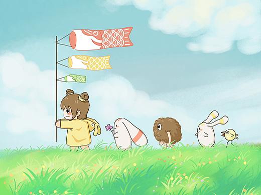 小朋友放鱼旗（个人主页-ZNTIzMzQzMTY=） - 创作习作 - 站酷设计师楚歌平原创素材 - 站酷ZCOOL