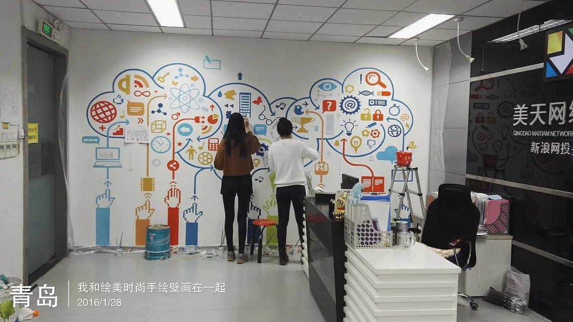 青岛绘美时尚装饰工程有限公司墙绘案例分享19（图ZNDEzMDc3MzI=） - 商业插画 - 站酷设计师青岛绘美手绘壁画原创素材 - 站酷ZCOOL