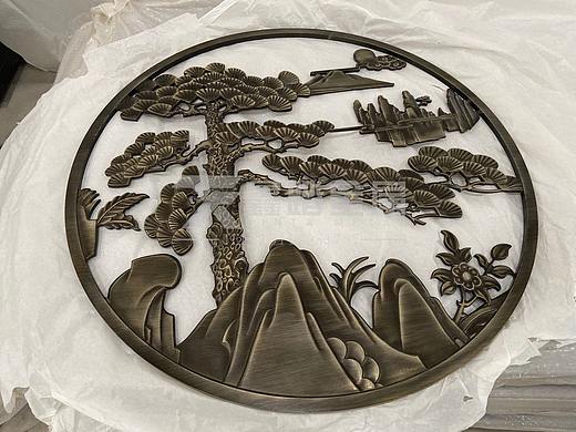 青古铜铝艺浮雕镂空窗花、新中式玄关别墅客厅图鉴赏