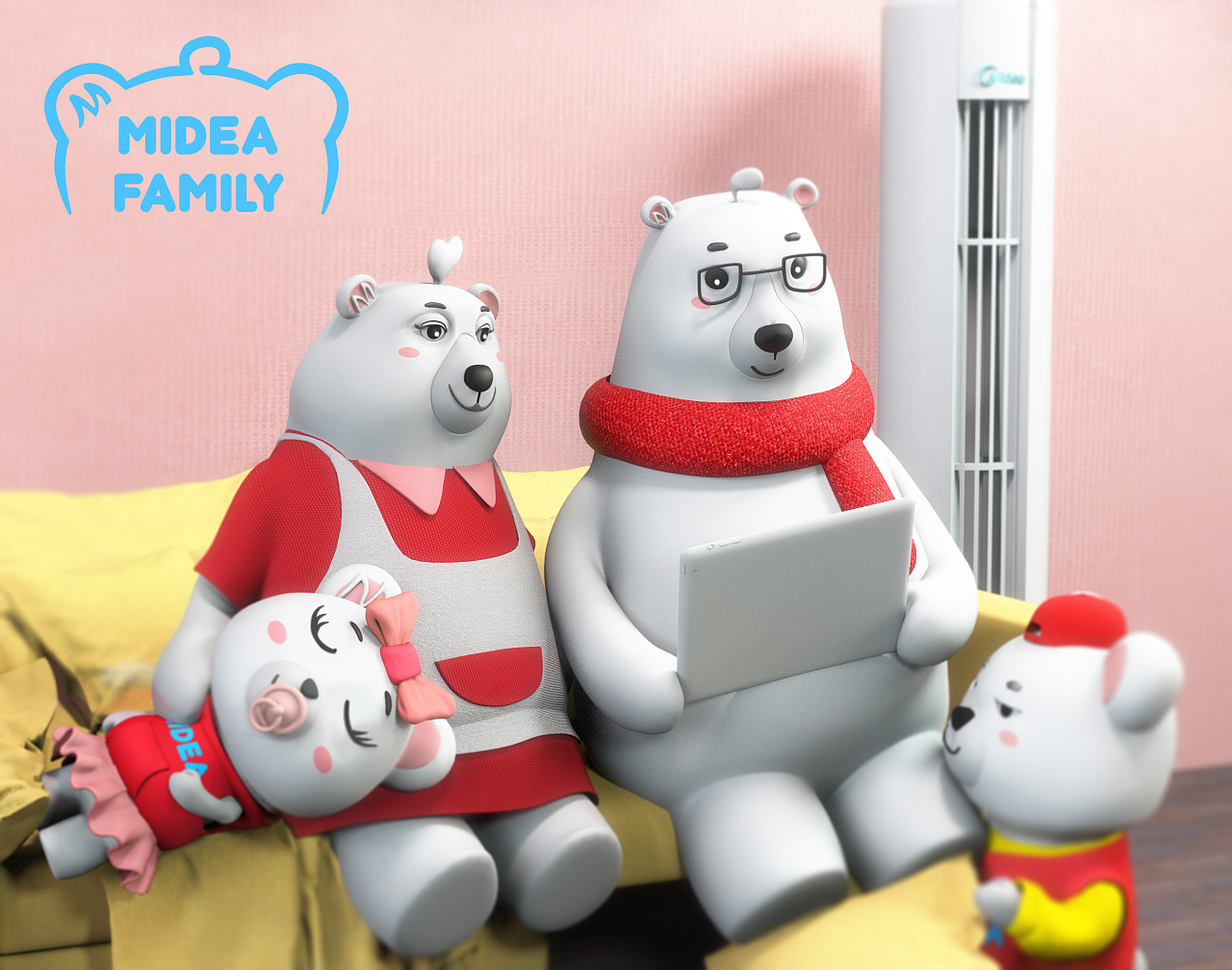 midea family 一家四口形象q版设计