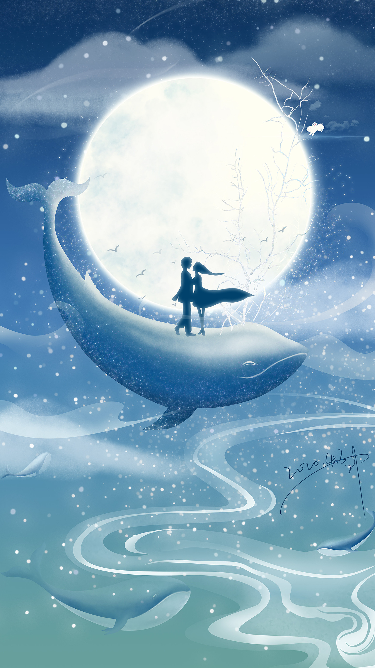梦的幻境，有云，有蓝鲸，不好意思，偷看了你的梦（图ZMjAzODY4NzU2） - 创作习作 - 站酷设计师林尽染原创素材 - 站酷ZCOOL