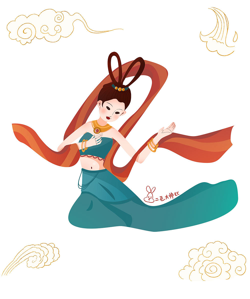 敦煌飛天（圖ZMjcwMjM3NDMy） - 藝術(shù)插畫(huà) - 站酷設(shè)計(jì)師二毛大帥比原創(chuàng)素材 - 站酷ZCOOL