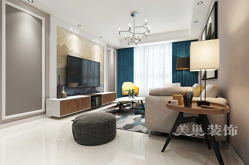 郑州公主湖117平三室装修,复式电视背景墙