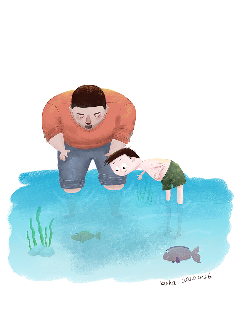 温馨的亲子儿童插画，看书、海边抓鱼、万圣节木乃伊（图ZMjEzNjA5MDg0） - 儿童插画 - 站酷设计师不一样的卡卡原创素材 - 站酷ZCOOL