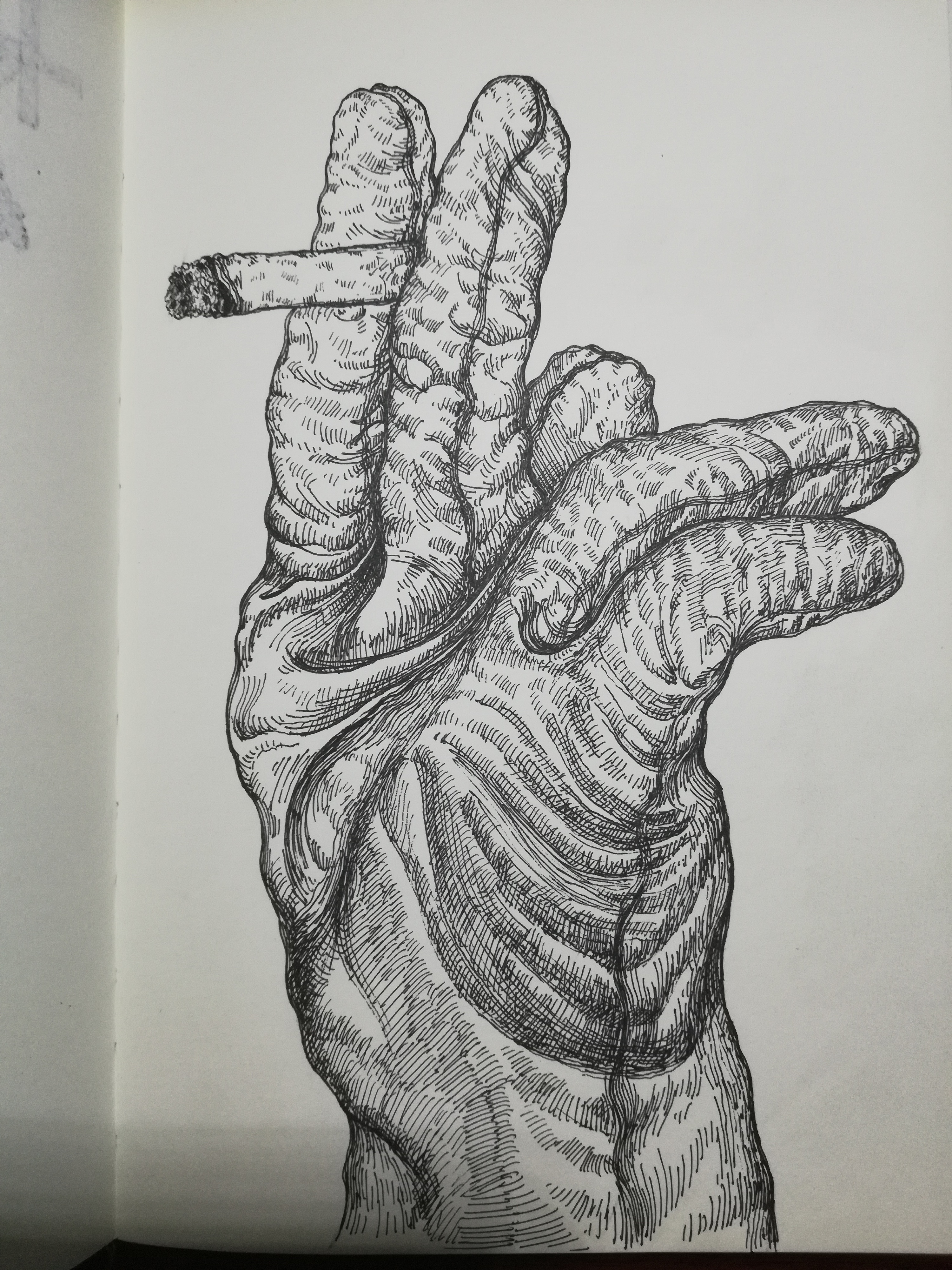 夹烟的真皮手套