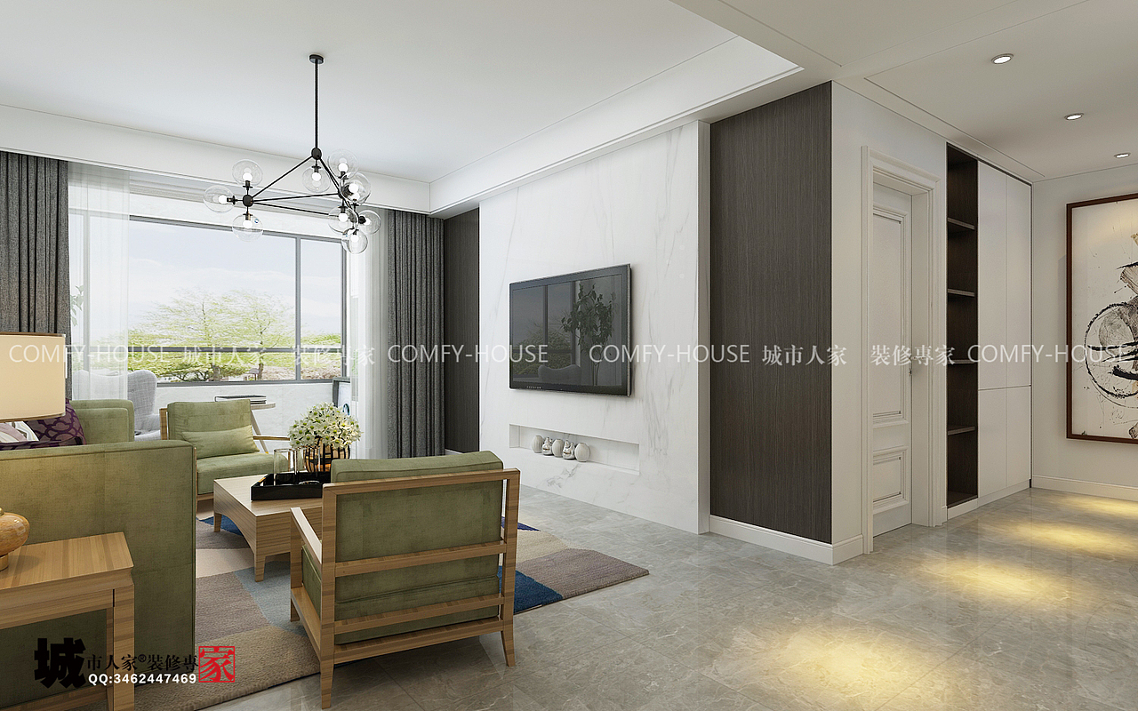 翡翠大观125平米三室两厅两卫一厨简约风格