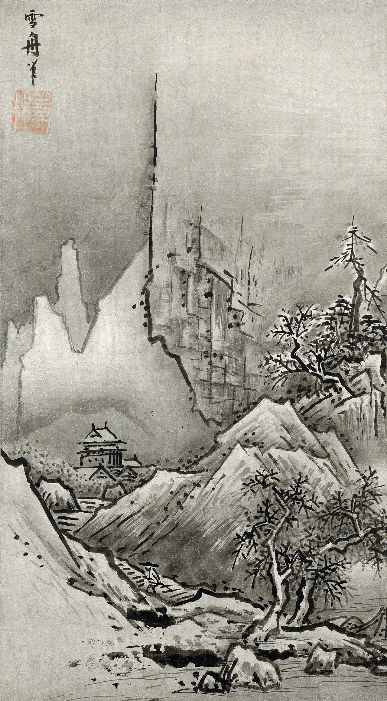 明 雪舟 《秋冬山水图》古画版