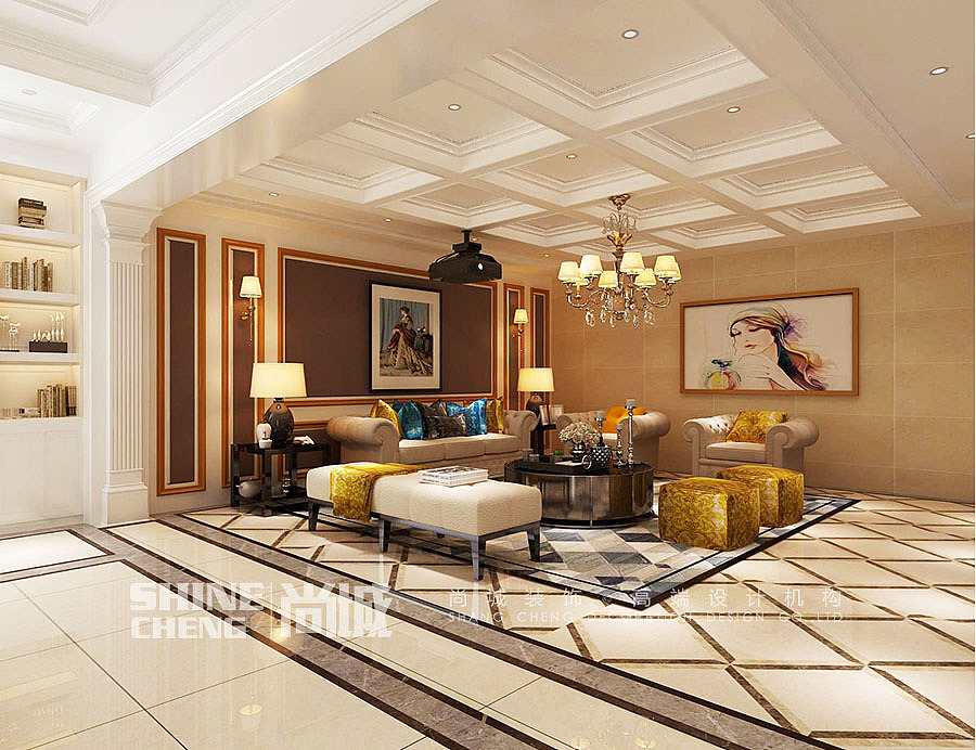 泰安鲁商国际社区240平别墅欧式风格装修案例效果图