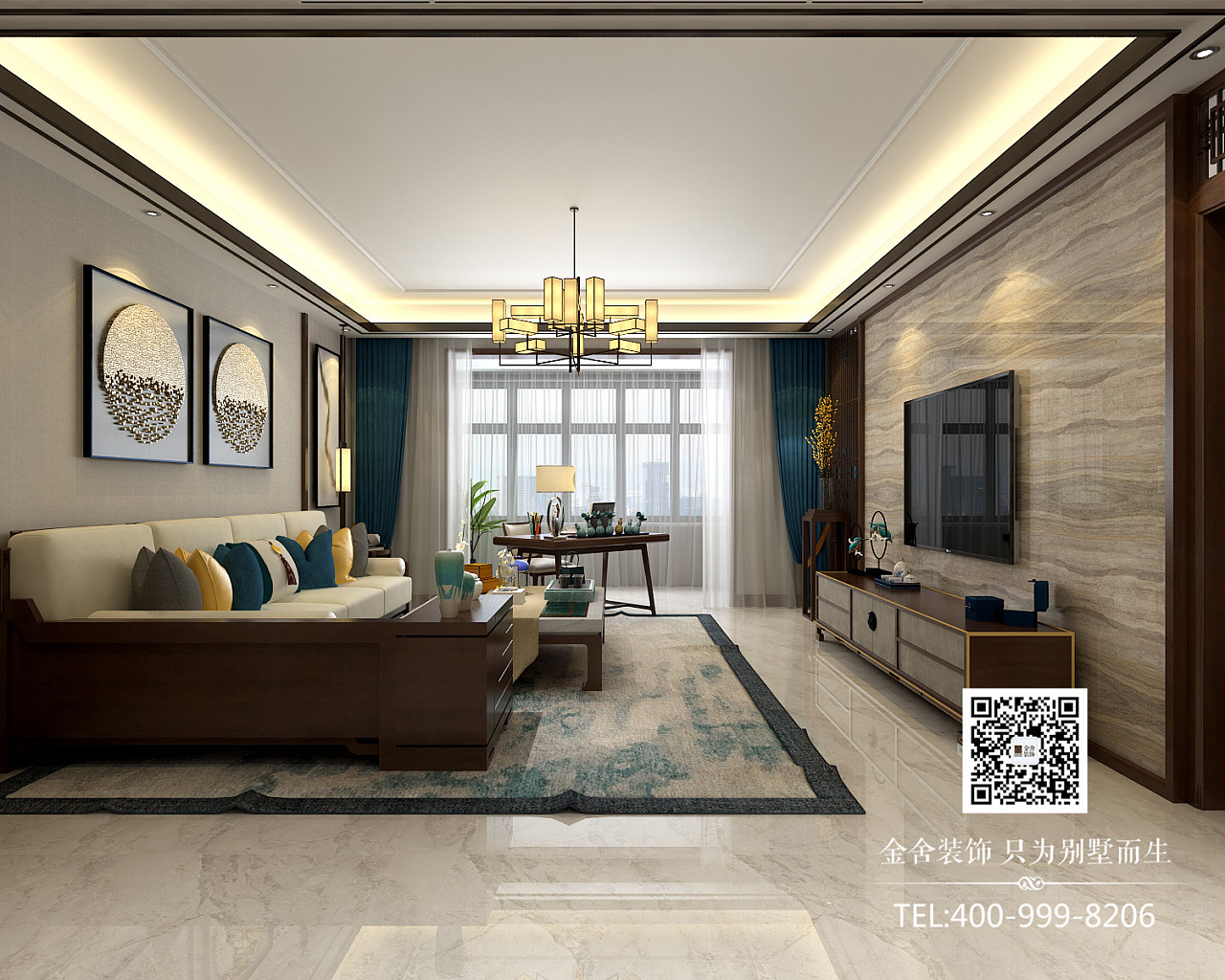 石家庄保利拉菲公馆新中式风格装修效果图|空间|家装设计|别墅大宅