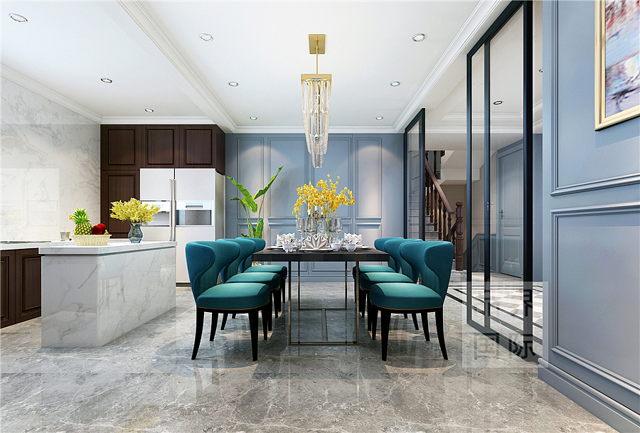 郑州品界设计丨天伦庄园200平复式美式风格设计效果图