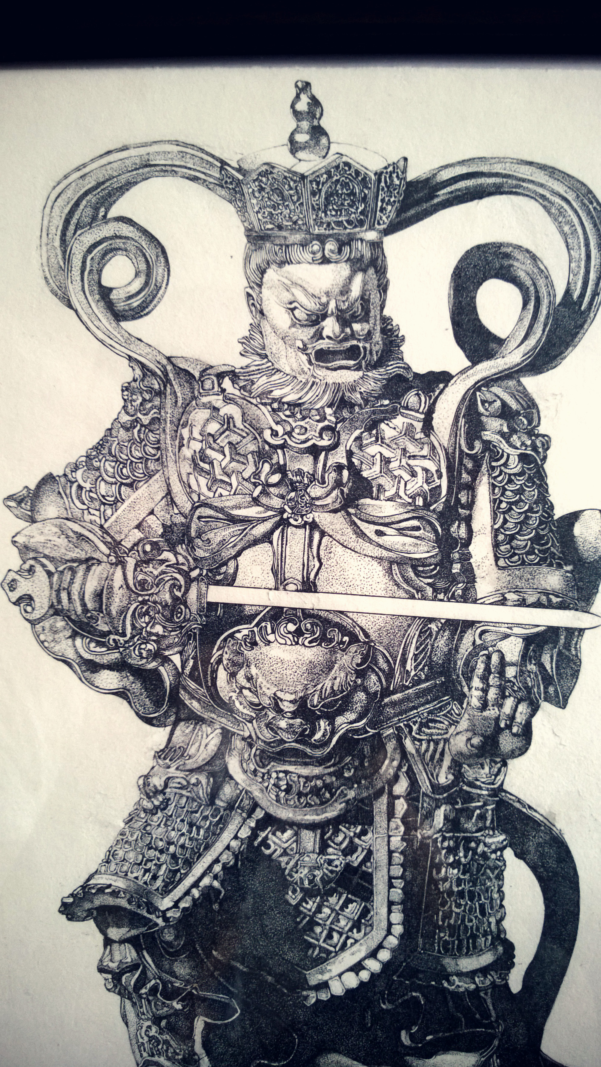 手绘作品"南方增长天王" 《佛教四大天王》系列之一