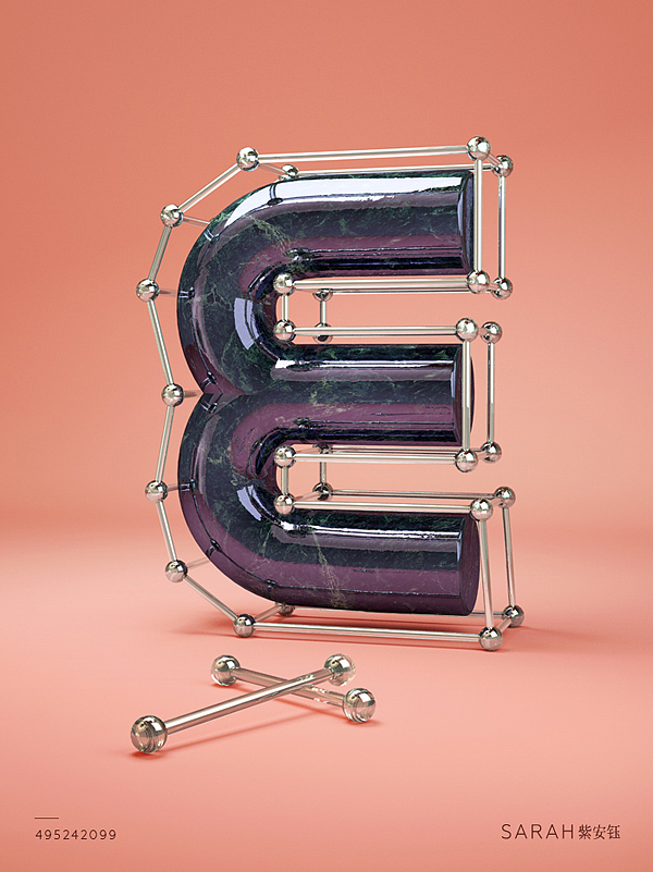 26字母c4d设计3d字体设计金属字英文字母紫安钰